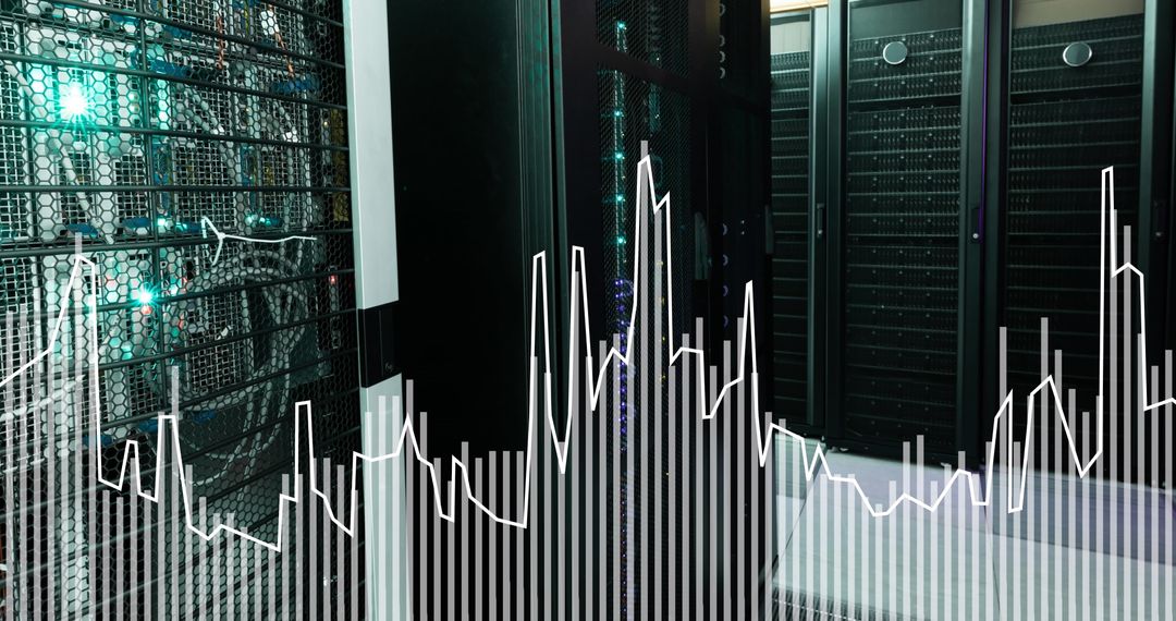 Data Analytics Overlay on Modern Server Room Interiors