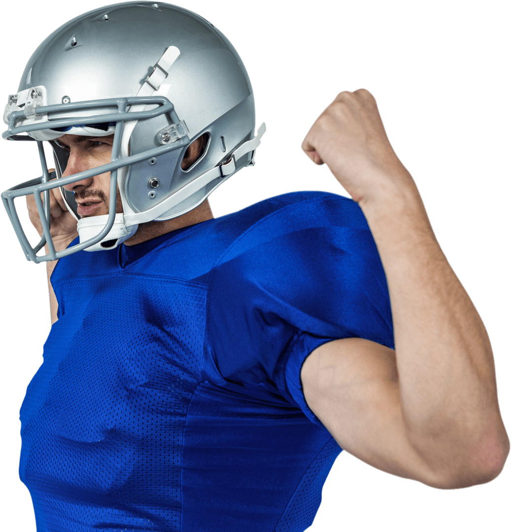 Confident American Football Player Flexing Muscles on Transparent Background