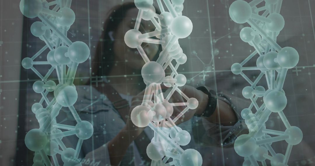 Researcher Interacting with Holographic DNA Helix in Futuristic Lab