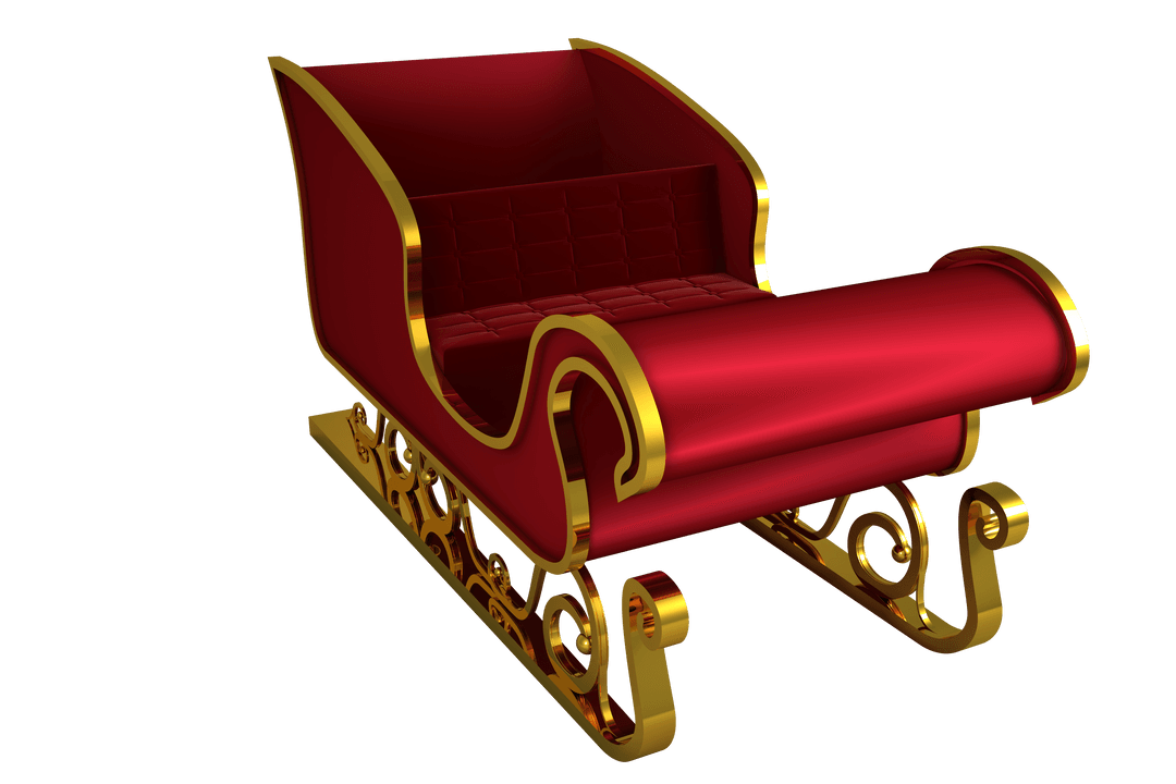 Transparent Red and Gold Sleigh Isolated on White Background
