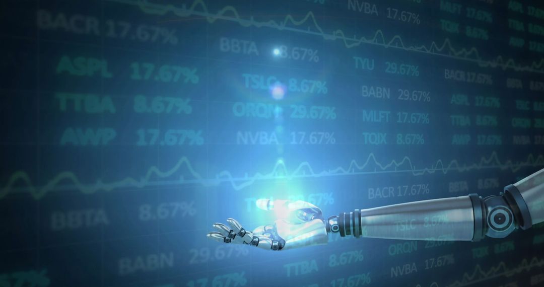 Futuristic Robotic Arm Analyzing Stock Market Data