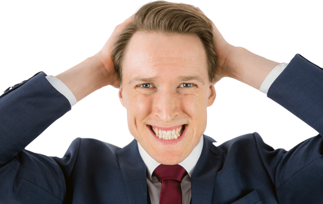 Irritated Businessman Grimacing in Transparent Background