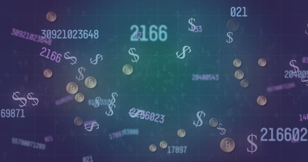 Cryptocurrency and Dollar Symbols on Digital Background
