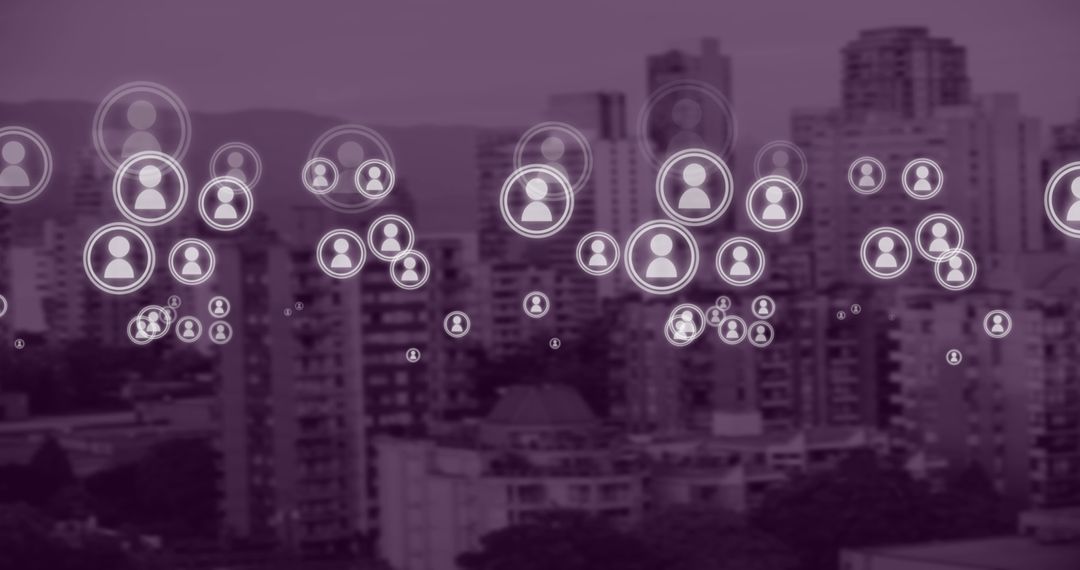 Digital Connectivity Symbols Overlaying Modern Cityscape