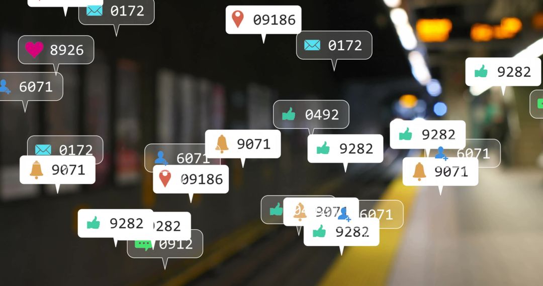 Social Media Engagement Monitor over Busy Train Platform