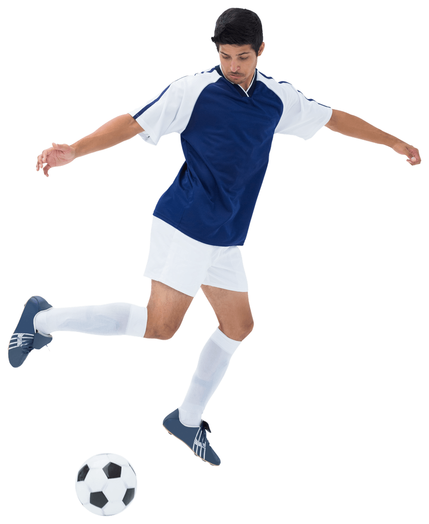 Mid-Action Shot of Biracial Football Player with Transparent Background