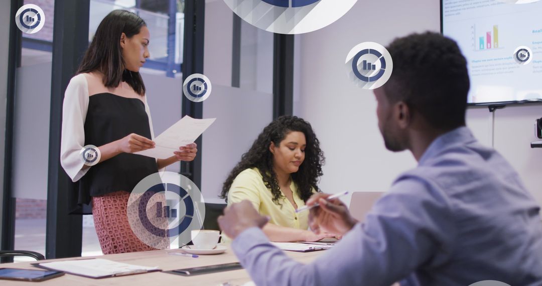 Diverse Business Team with Digital Technology Overlay in Modern Office