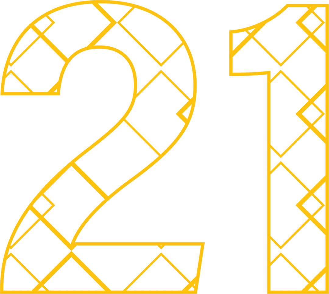 Geometric Yellow 21 Number with Pattern on Transparent Background