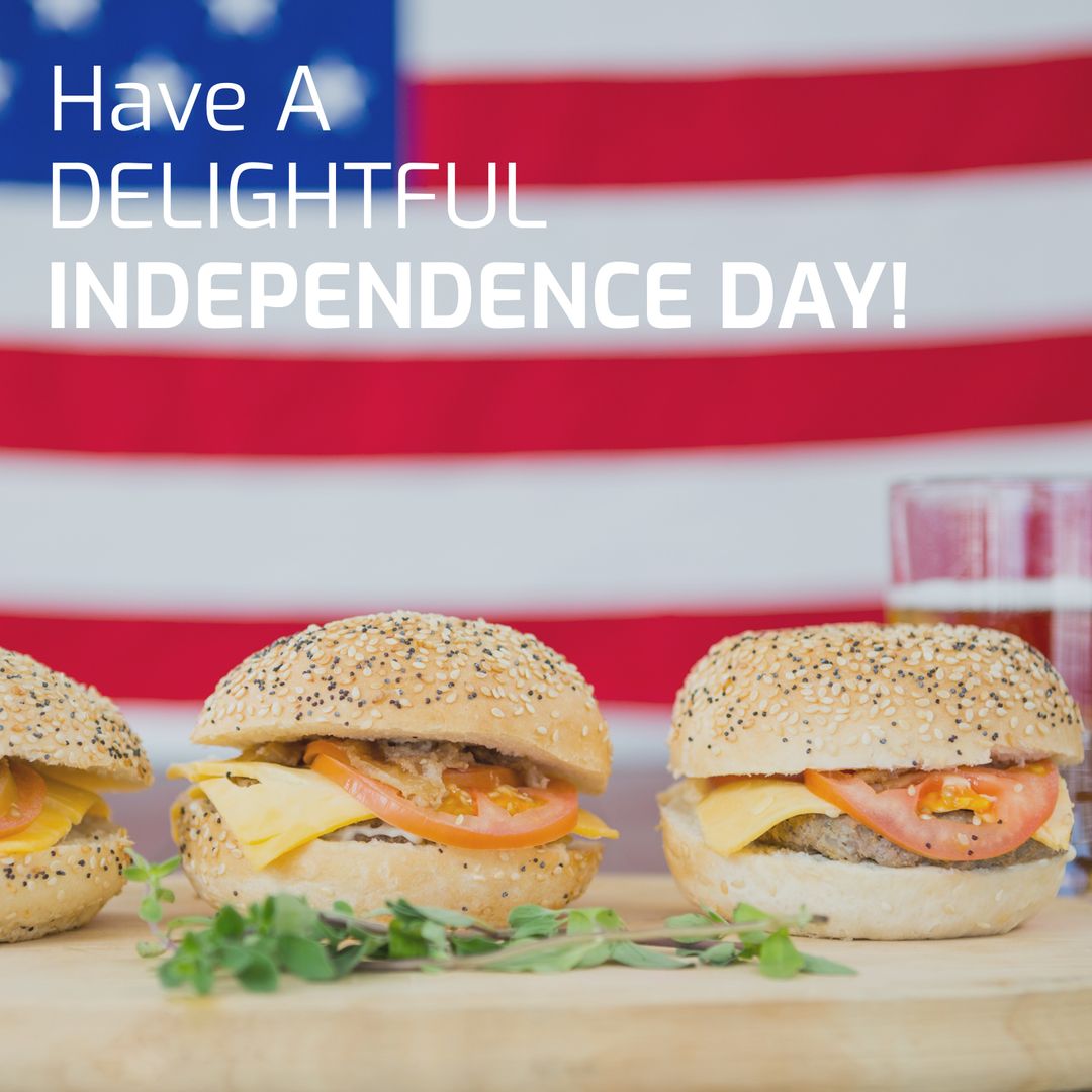 Independence Day Celebration with Delicious Hamburgers and American Flag - Download Free Stock Templates Pikwizard.com