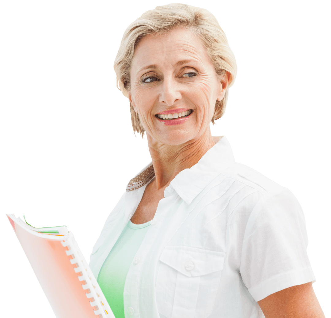 Confident Senior Businesswoman with Files on Transparent Background