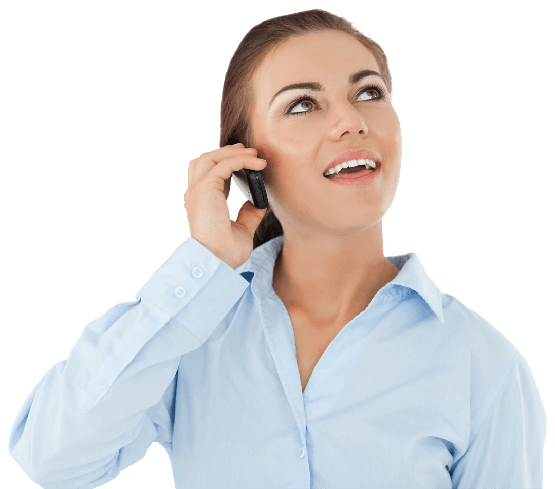 Transparent Businesswoman Smiling While Talking on Phone