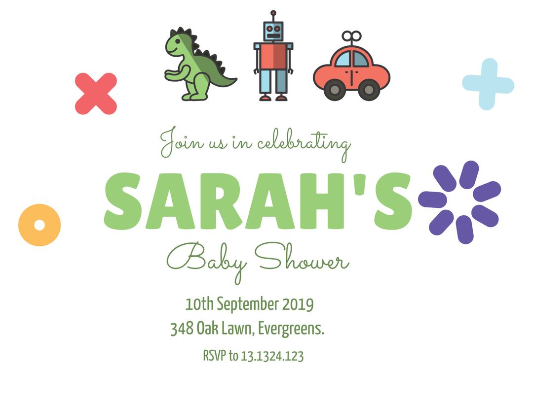 Cute Baby Shower Invitation with Toy Illustrations and Playful Design - Download Free Stock Templates Pikwizard.com