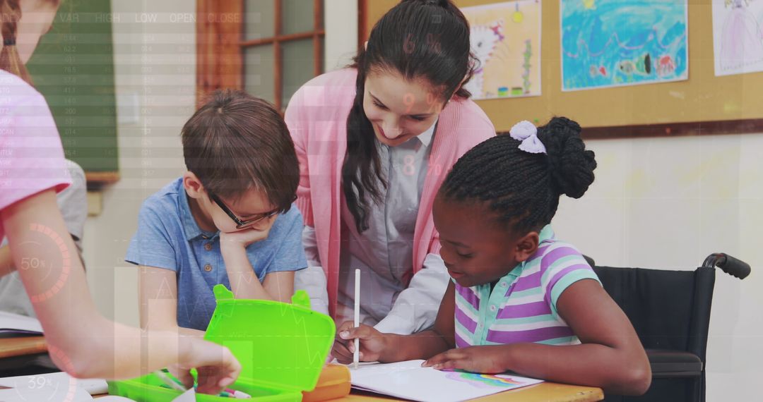 Inclusive Classroom with Teacher and Diverse Students Collaborating