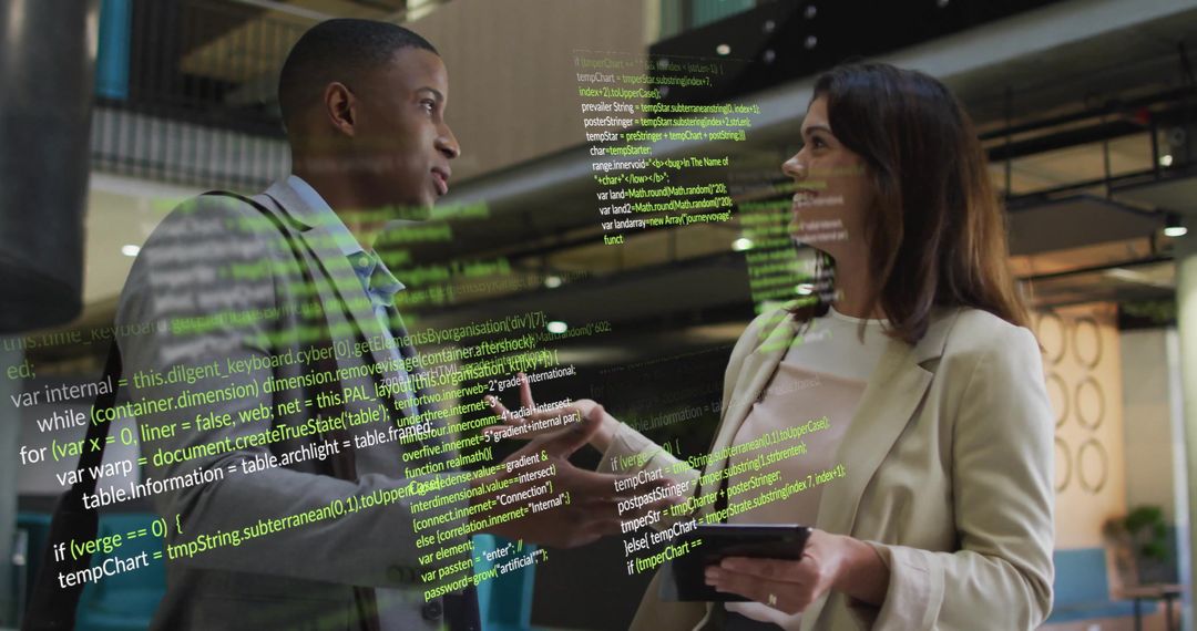 Business Professionals Analyzing Financial Data with High-Tech Interface