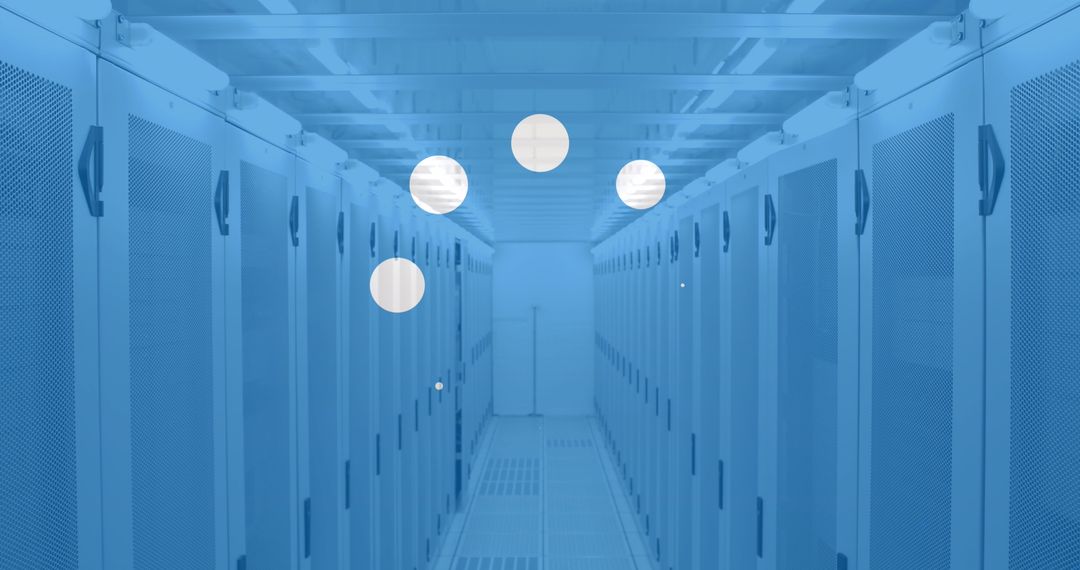 Futuristic Server Room with Digital Interface Visuals