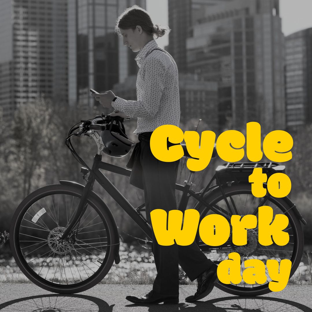 Cyclist Checking Smartphone During Cycle to Work Day