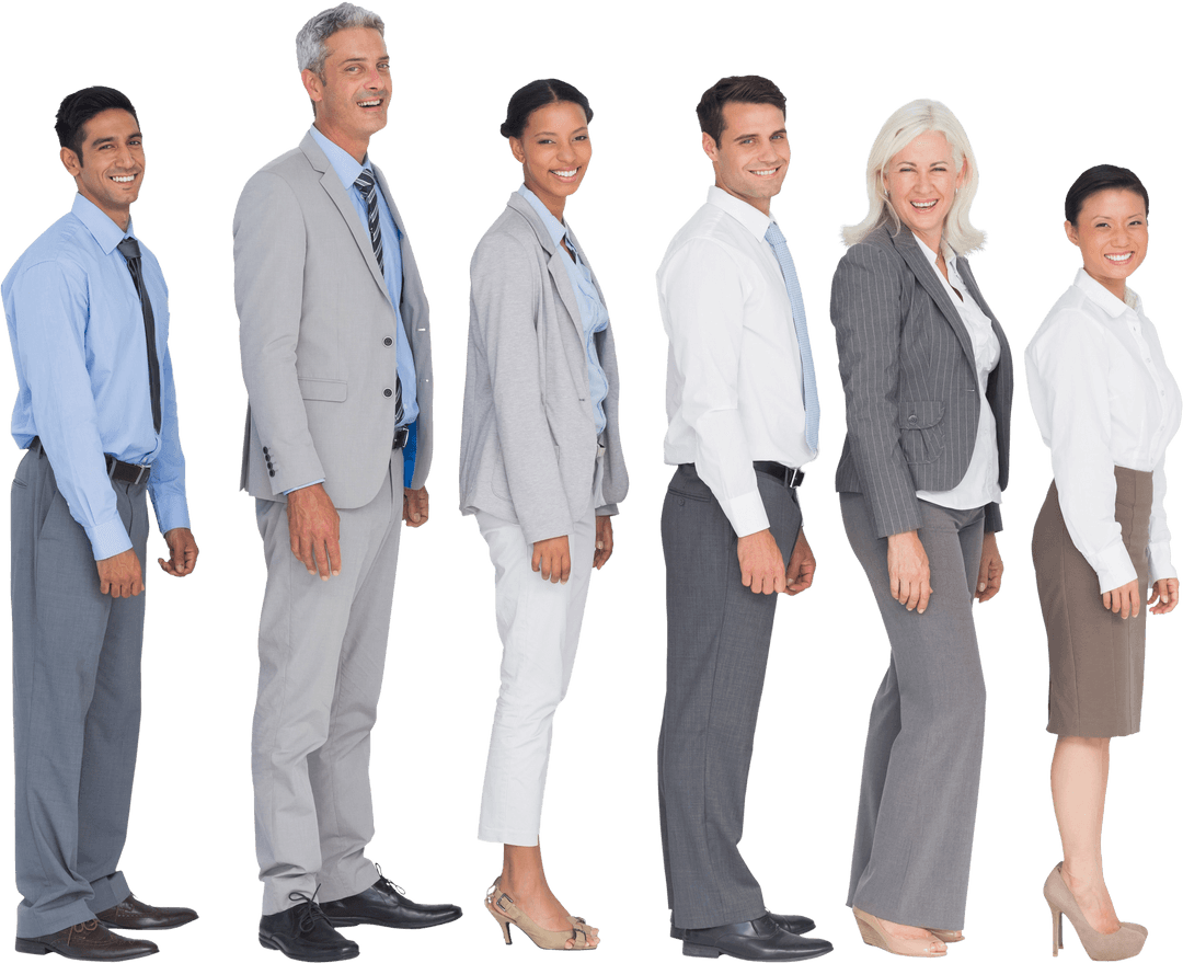 Transparent Happy Business Team Facing Camera Standing Line
