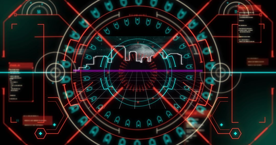 High-Tech Interface Display with Data Scanning over Cityscape and Globe