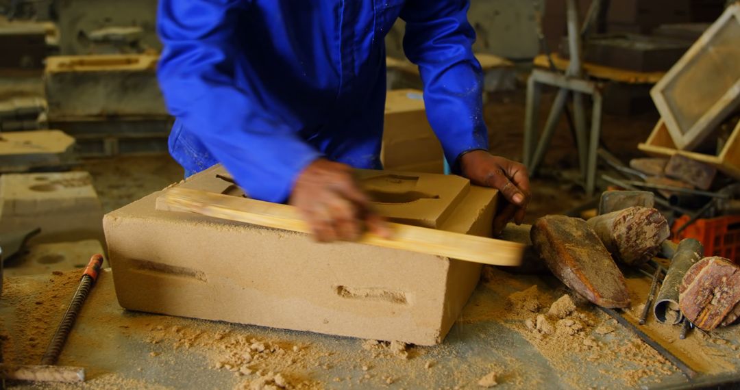 Carpenter Shaping Wood in Workshop - Free Images, Stock Photos and Pictures on Pikwizard.com