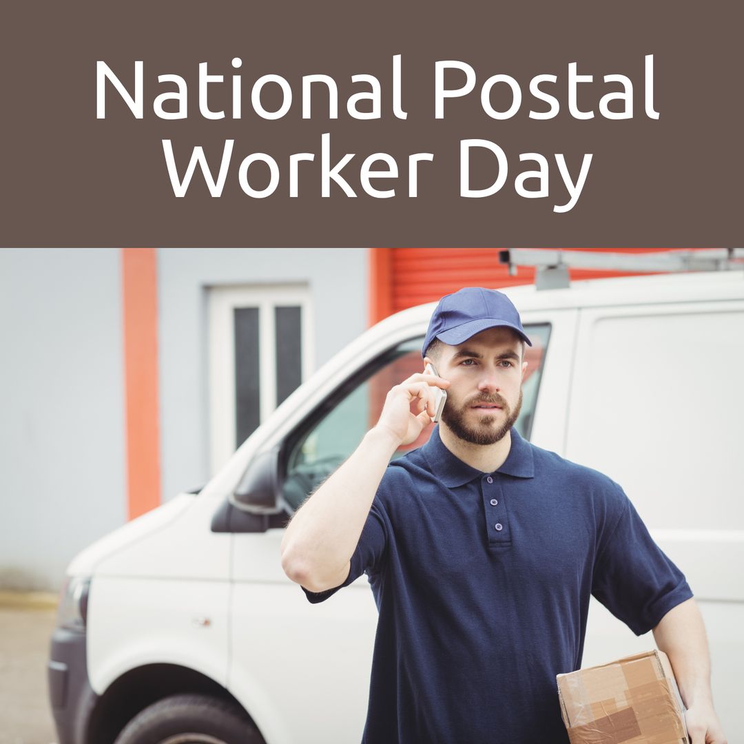 National Postal Worker Day Highlighting Caucasian Delivery Man with Box - Download Free Stock Templates Pikwizard.com