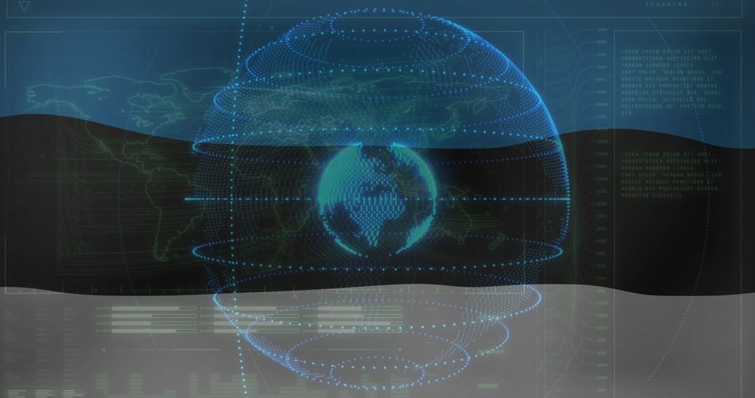 Futuristic Dot Matrix Globe with Digital Interface Overlays