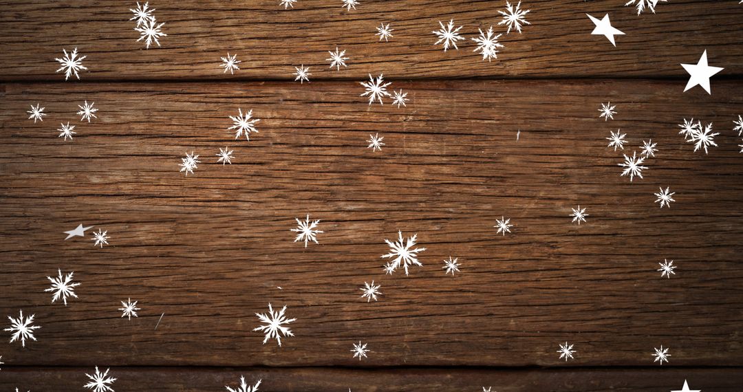 Falling Christmas Stars on Rustic Wooden Background