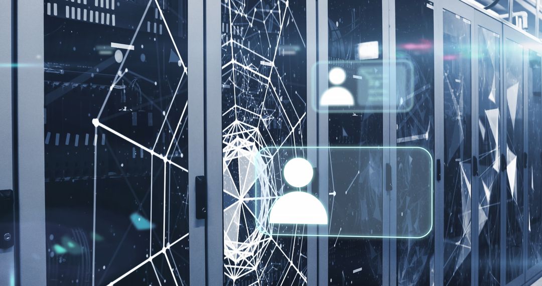Profile Icons and Plexus Connections in Modern Server Room