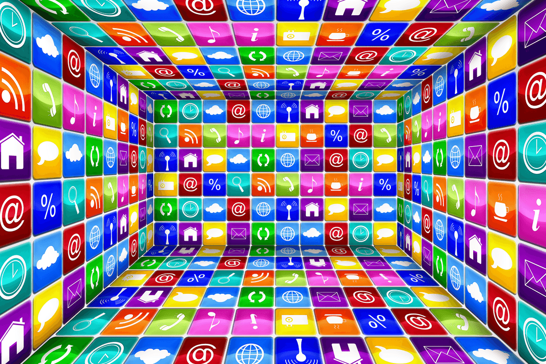 Digital Room with Colorful UI Icons Transparent Background Illustration