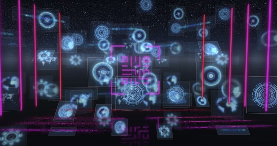 Neon QR Code with Holographic Data Interface Design