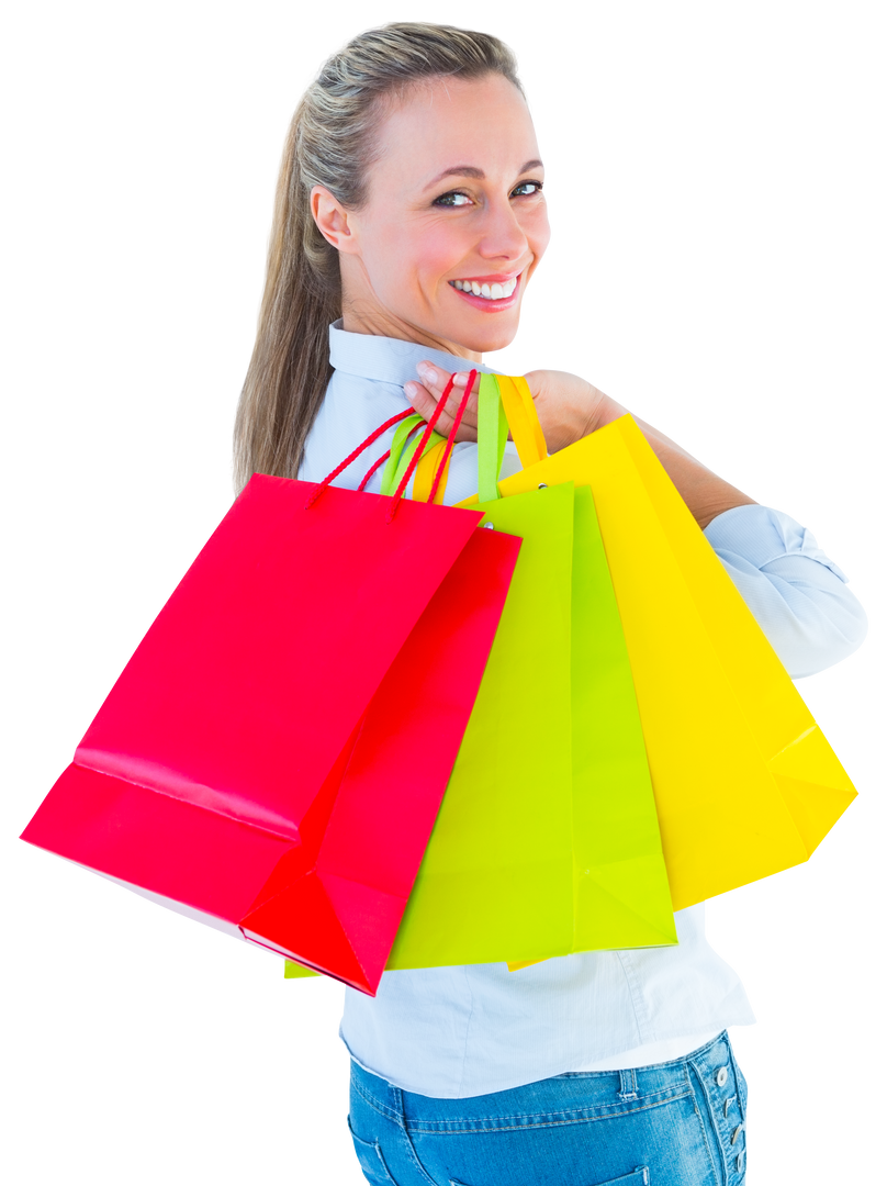 Smiling Woman with Colorful Shopping Bags on Transparent Background - Download Free Stock Images Pikwizard.com