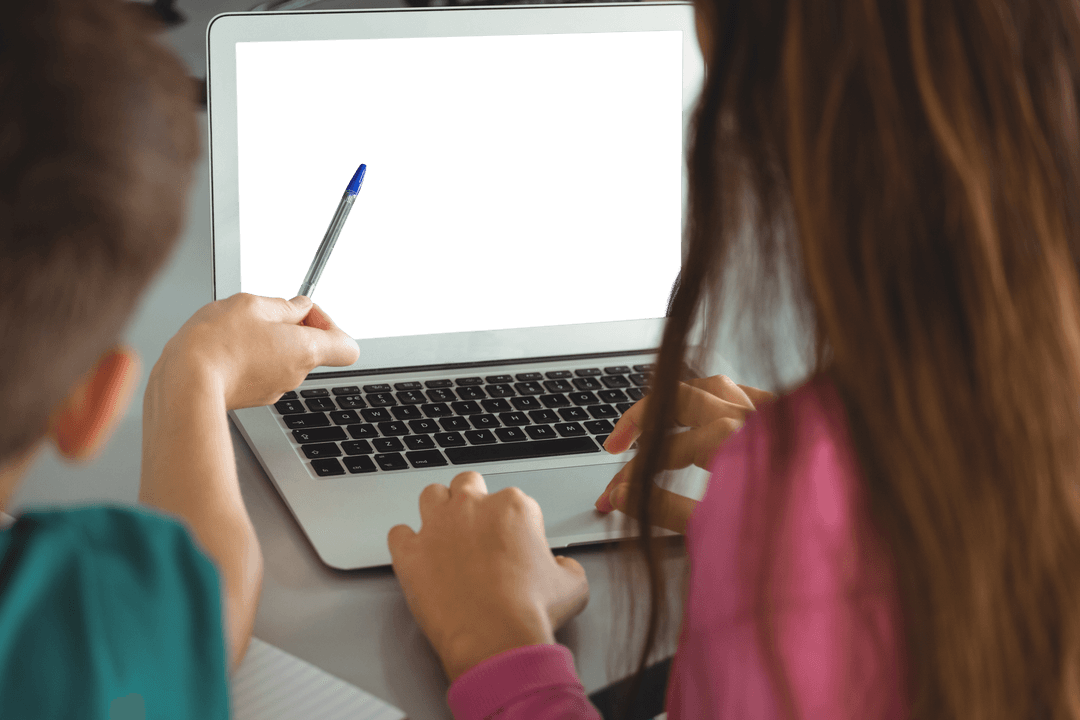 Children Collaborating Using Laptop with Transparent Screen