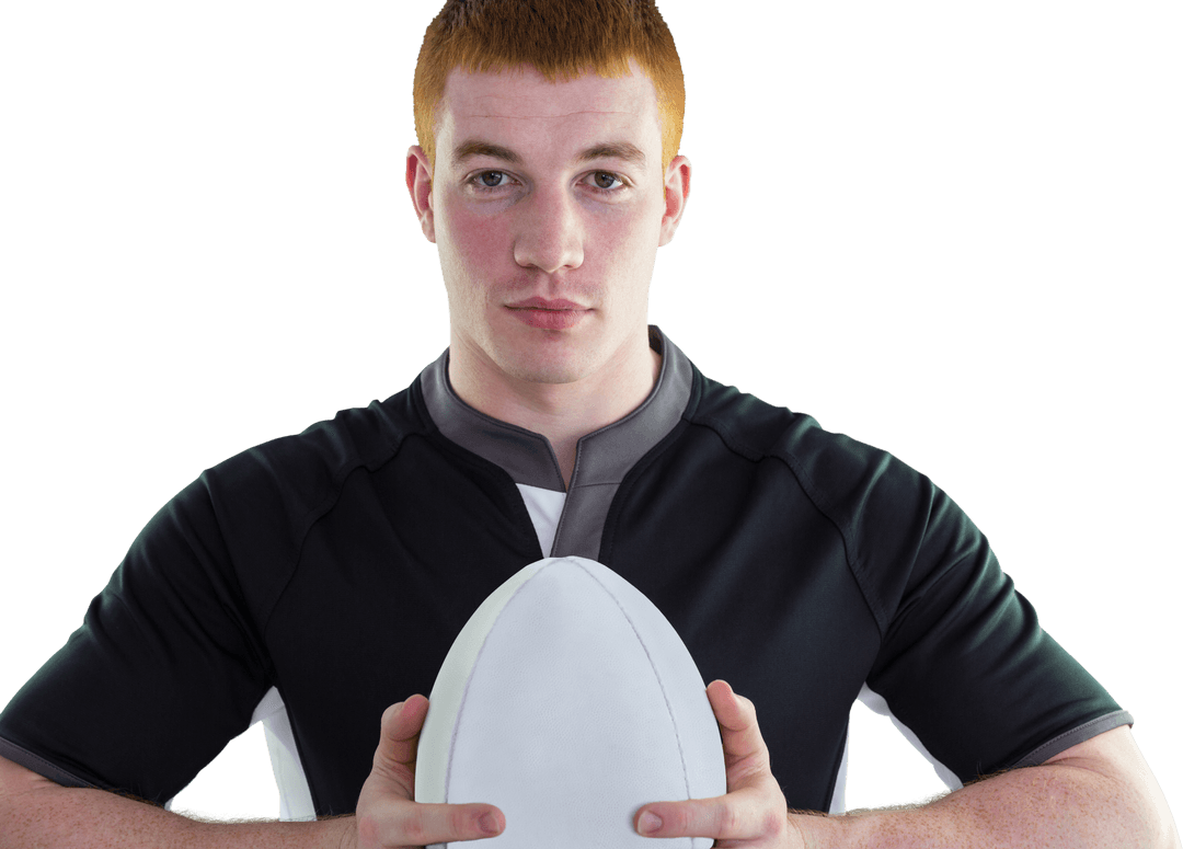 Transparent Portrait of Smiling Male Rugby Player with Ball