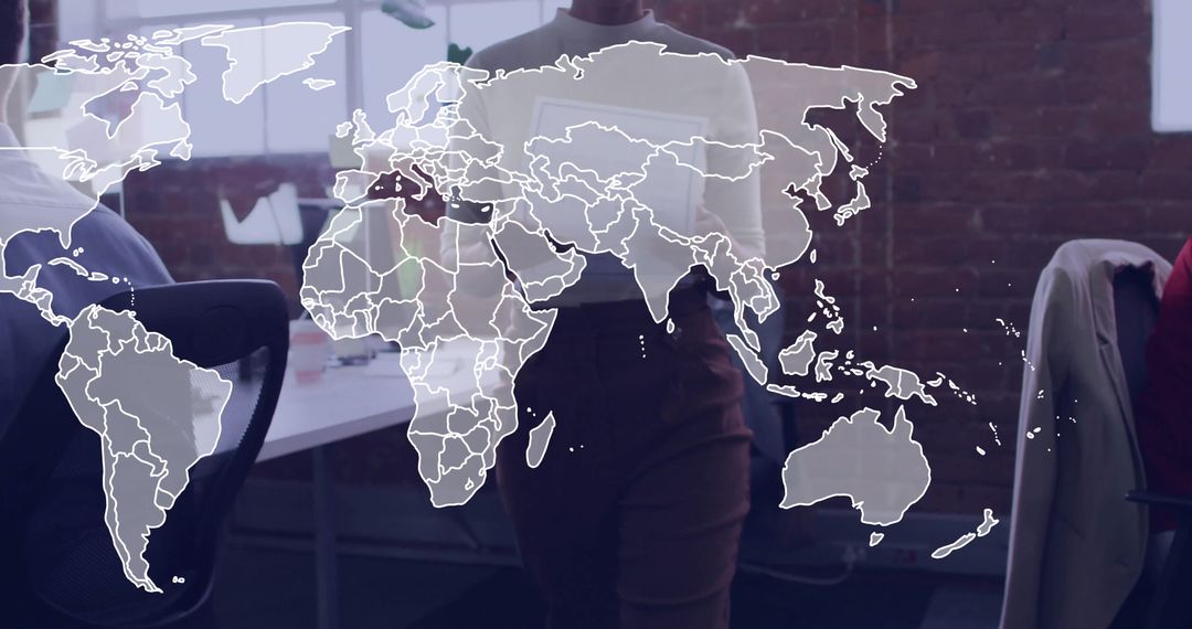 Businesswoman Leading Global Strategy Meeting with Tablet