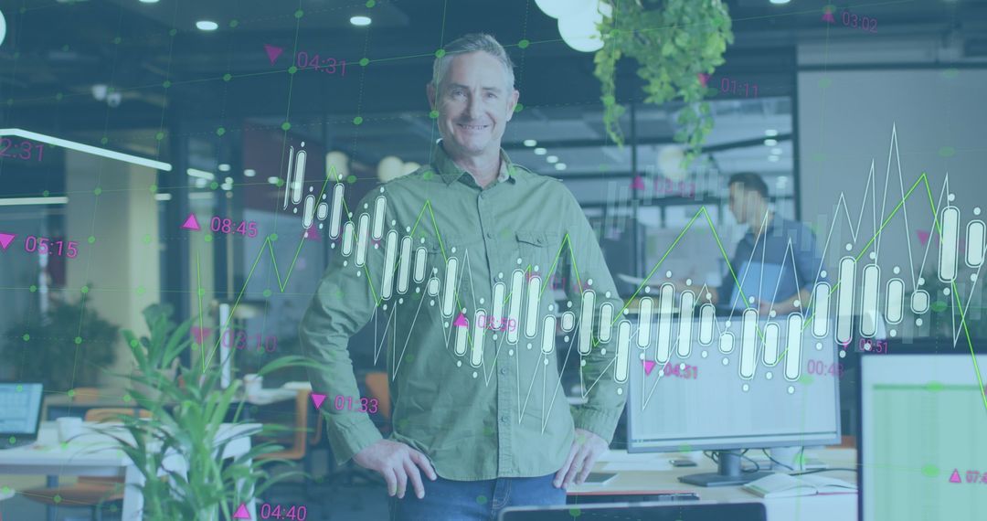 Confident Businessman Analyzing Digital Financial Data in Modern Office