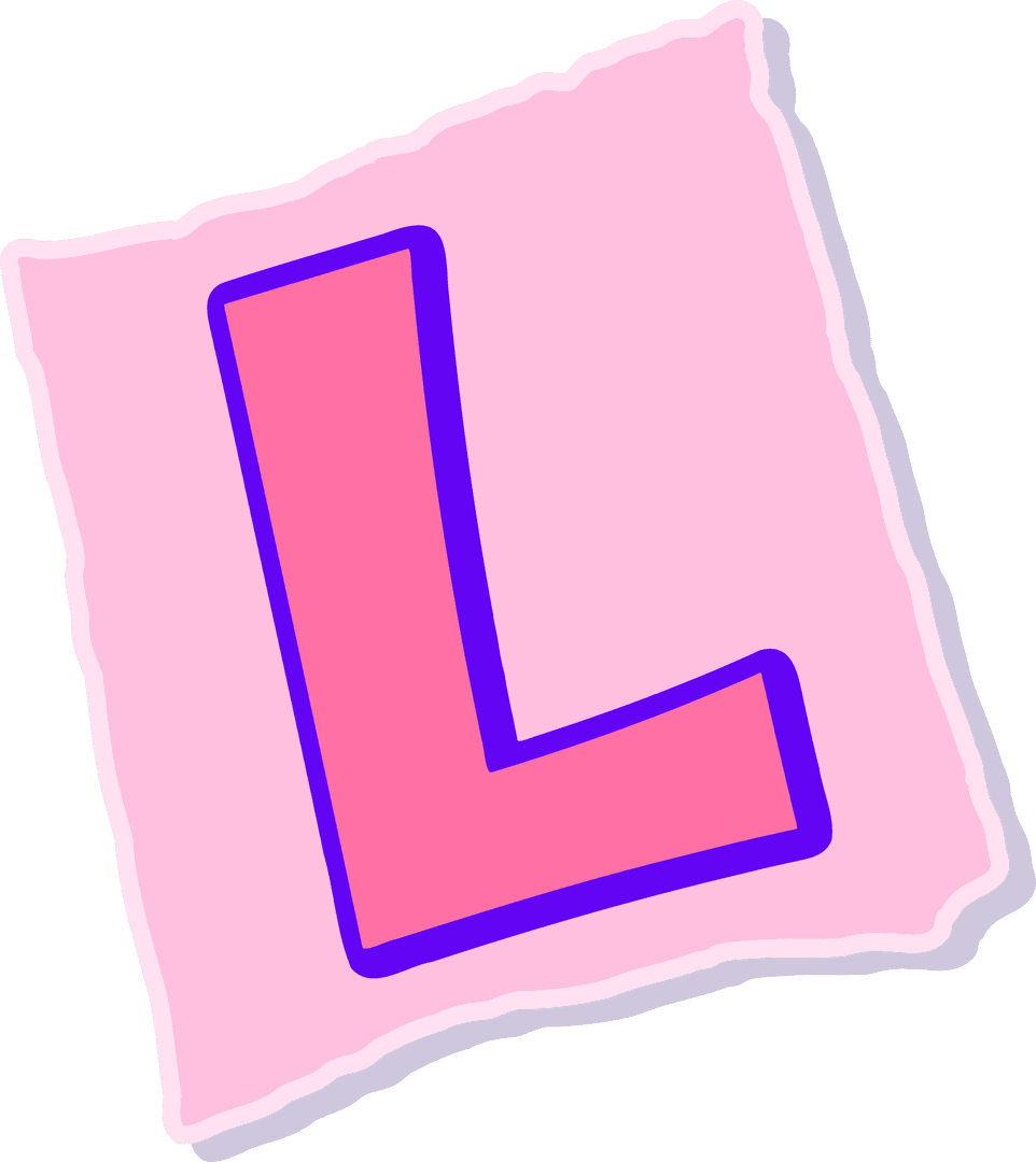 Bold Pink Letter L on Pale Rough-Edged Square Transparent Design