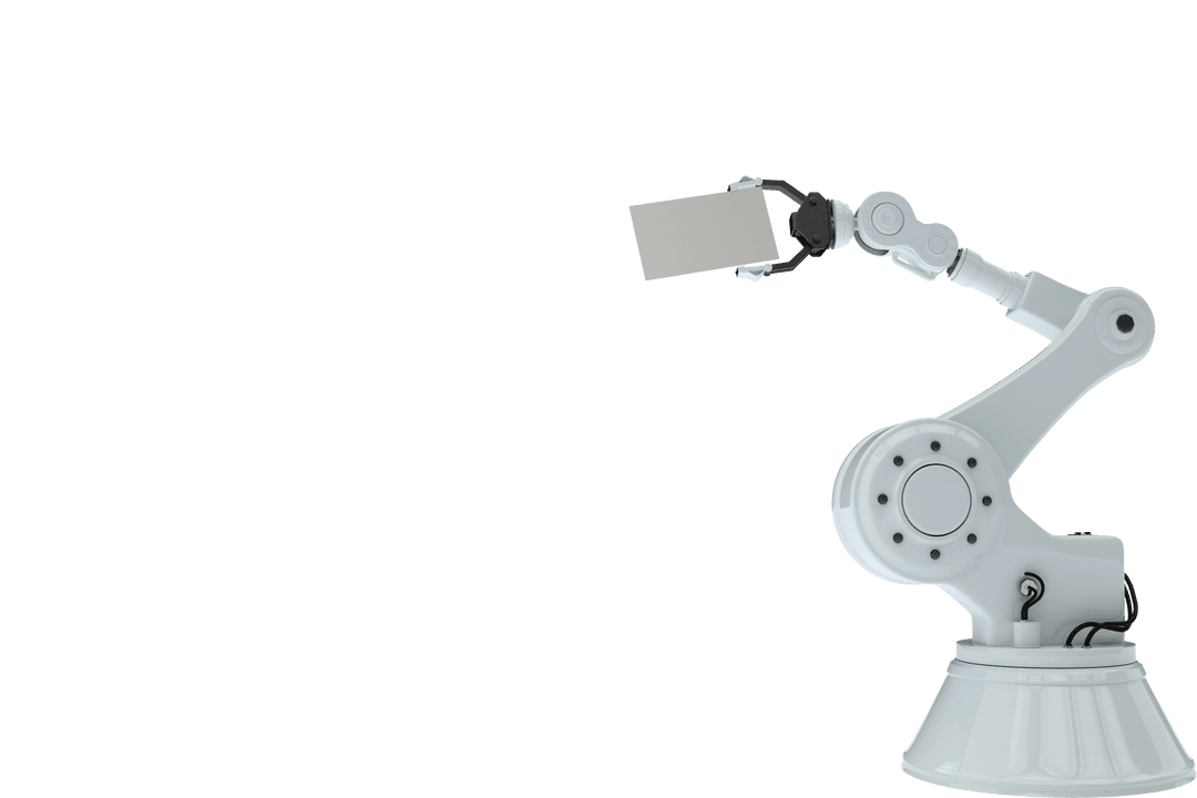 Robotic Arm Holding Blank White Placard on Transparent Background