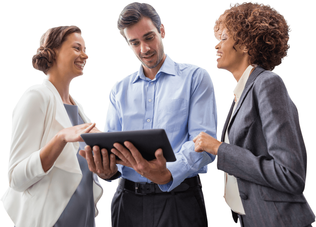 Businesspeople Discussing Project with Transparent Tablet