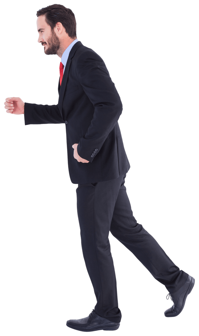 Transparent Smiling Businessman Walking in Suit
