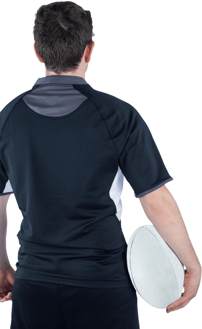 Transparent Rugby Player with Back Turned Holding Sports Ball