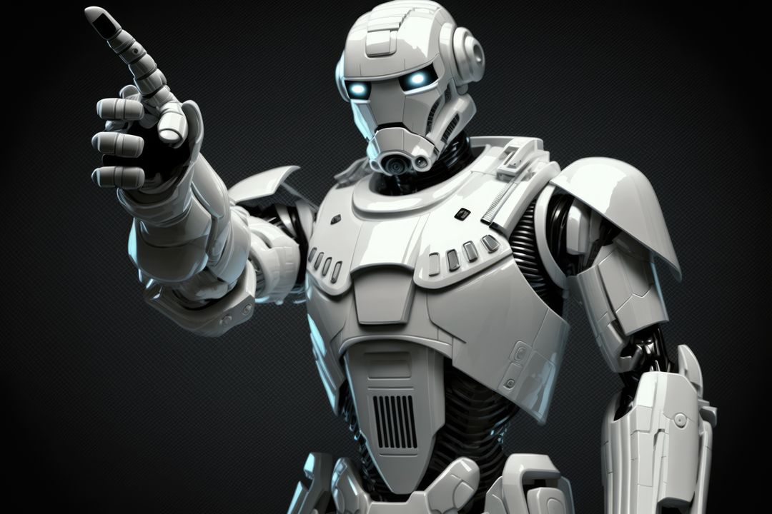Human robot with white robot parts pointing finger, created using generative ai technology - Free Images, Stock Photos and Pictures on Pikwizard.com