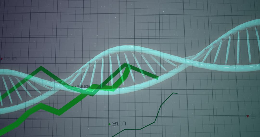Biotech Investment Trends with DNA Strand and Stock Market Graph Overlay