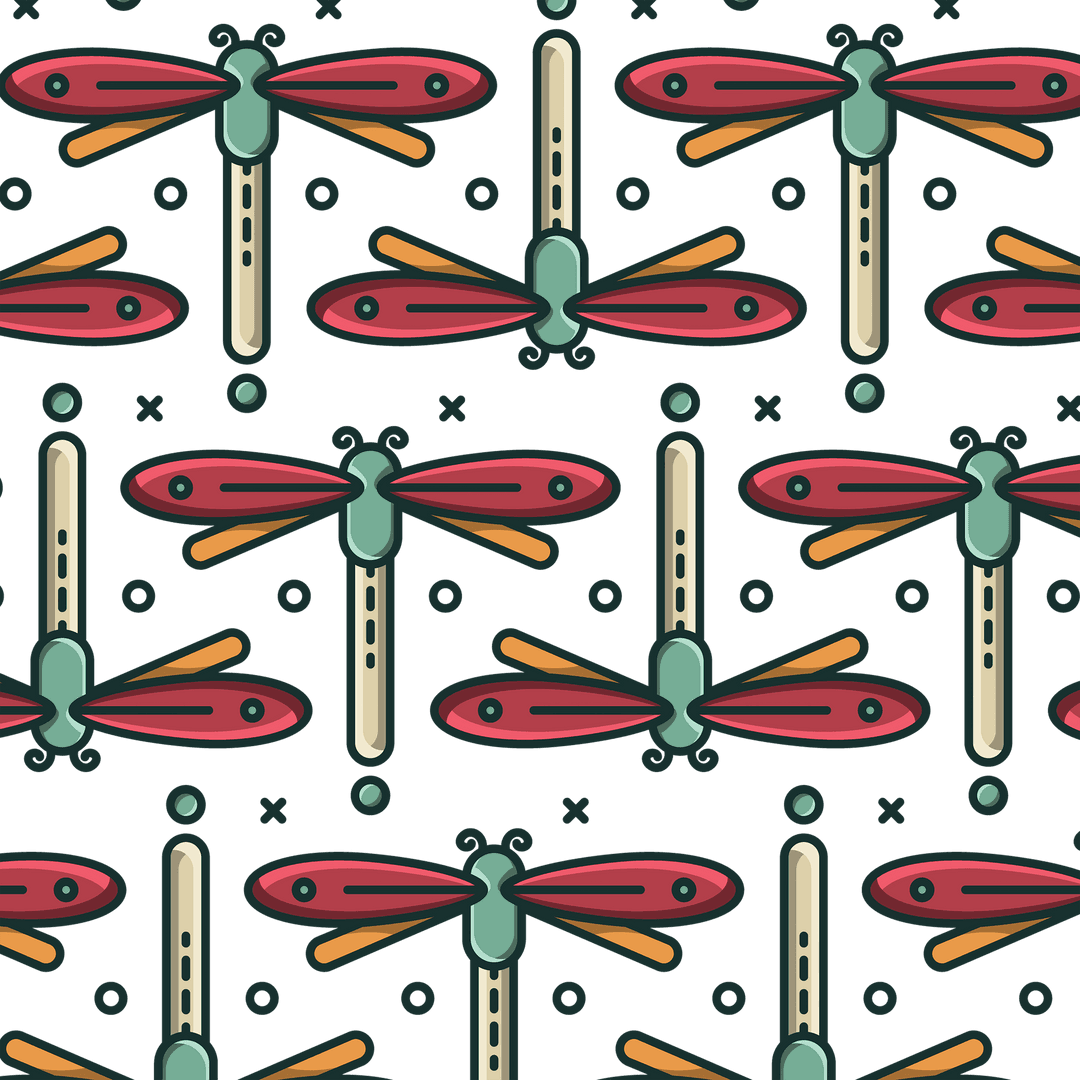 Vibrant Dragonfly Vector Pattern, Transparent Background
