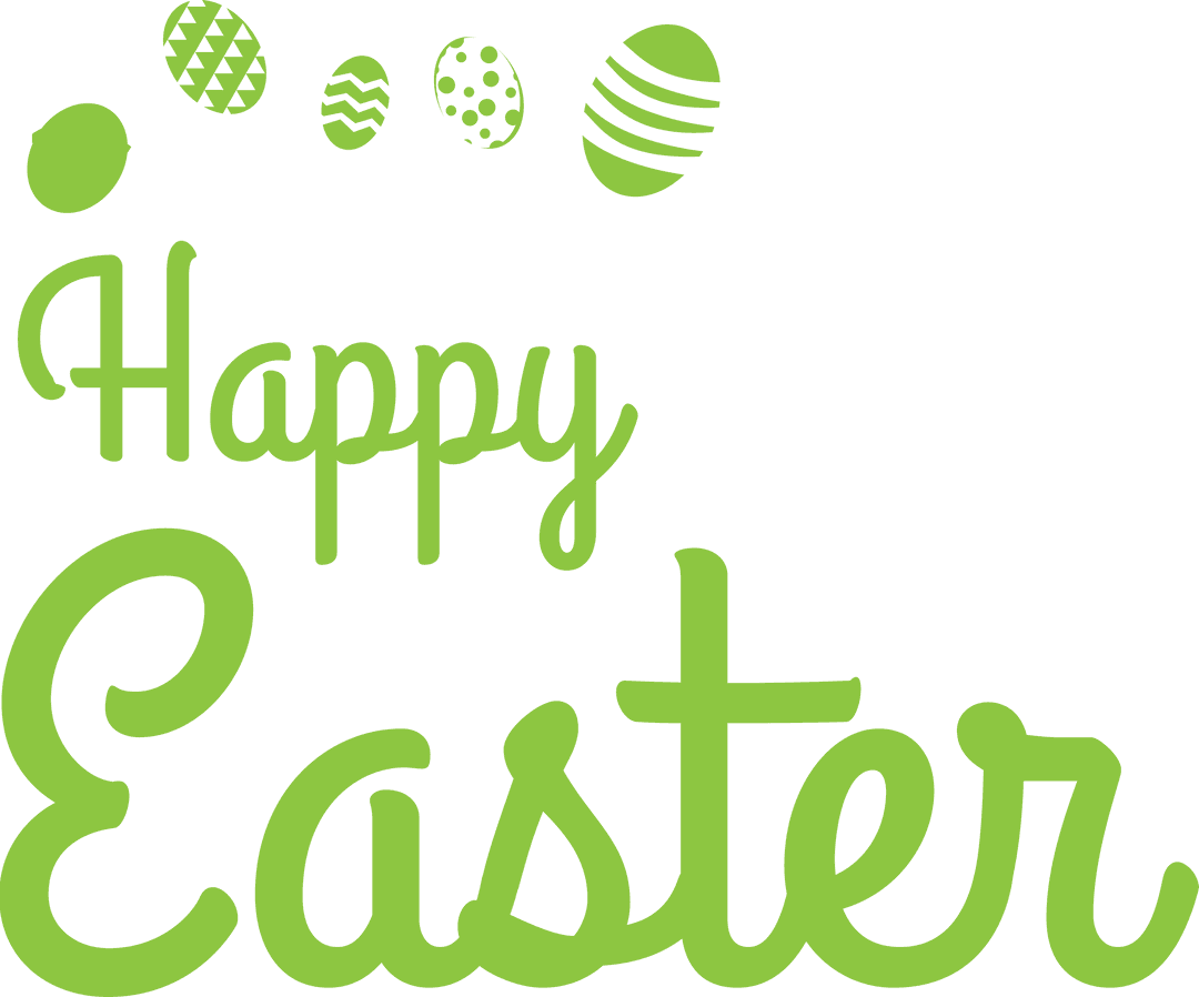 Green Happy Easter Text with Eggs on Transparent Background