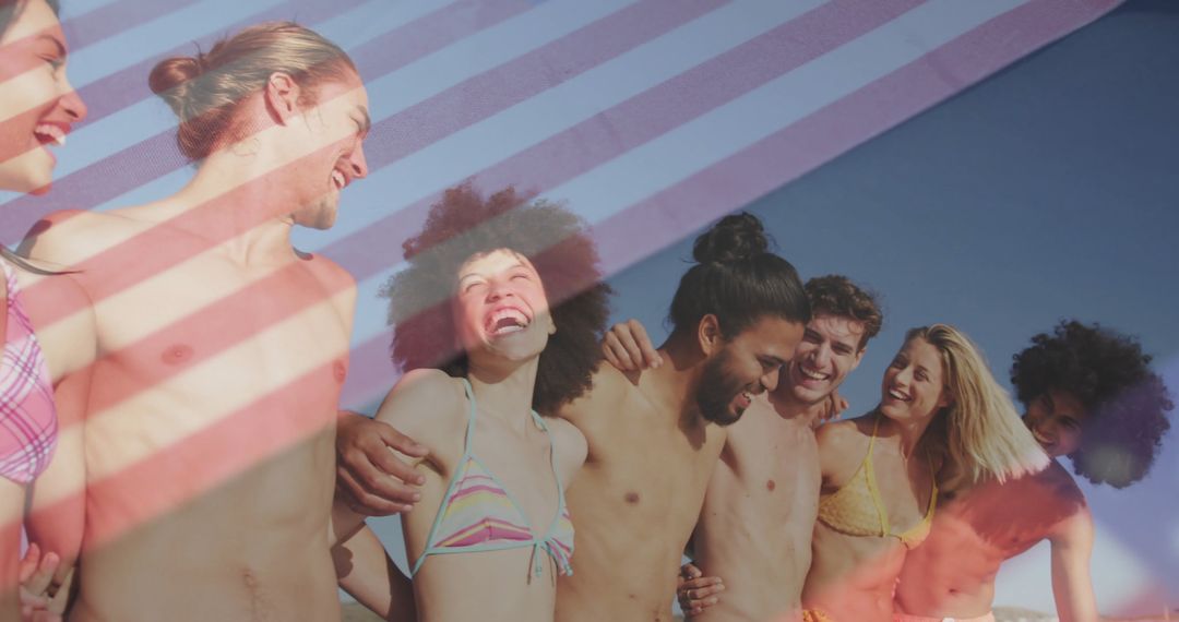 Friends Enjoying Summer Beach Party with Colorful Vibe