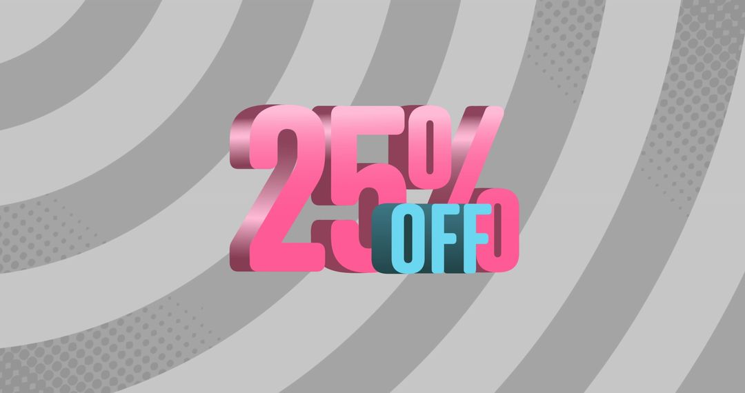 Bright 25 Percent Discount Sign on Circular Gray Patterned Background