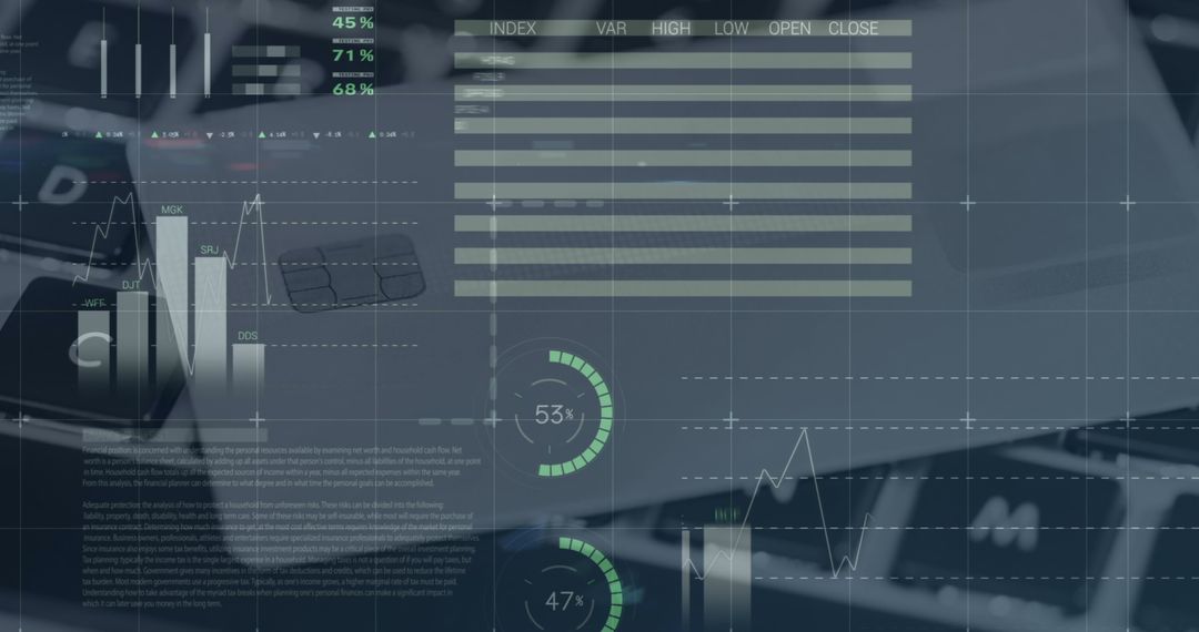 Digital Interface Displaying Financial and Statistical Data Analytics