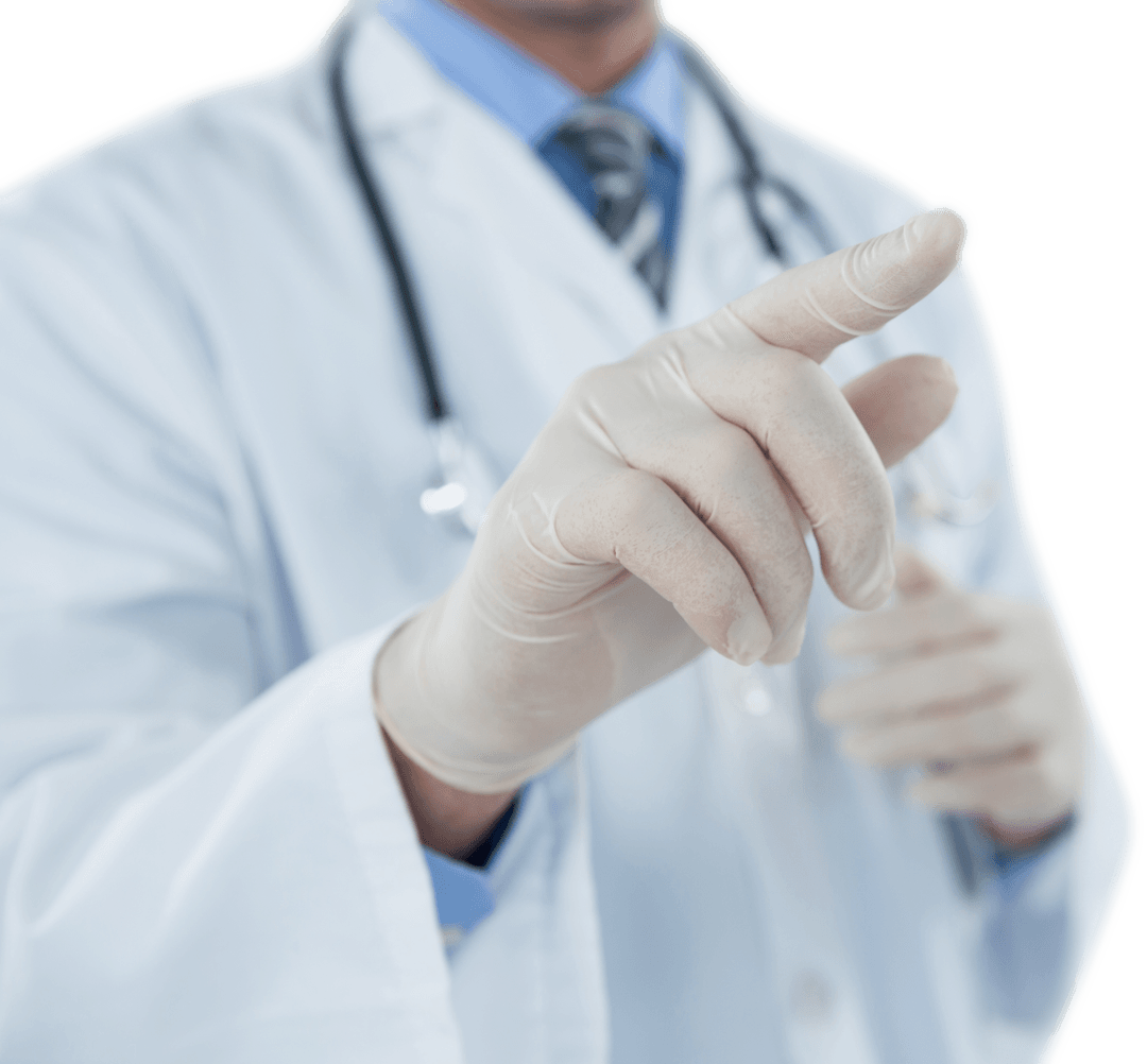 Transparent Doctor's Hand in Gloves Touching Digital Screen