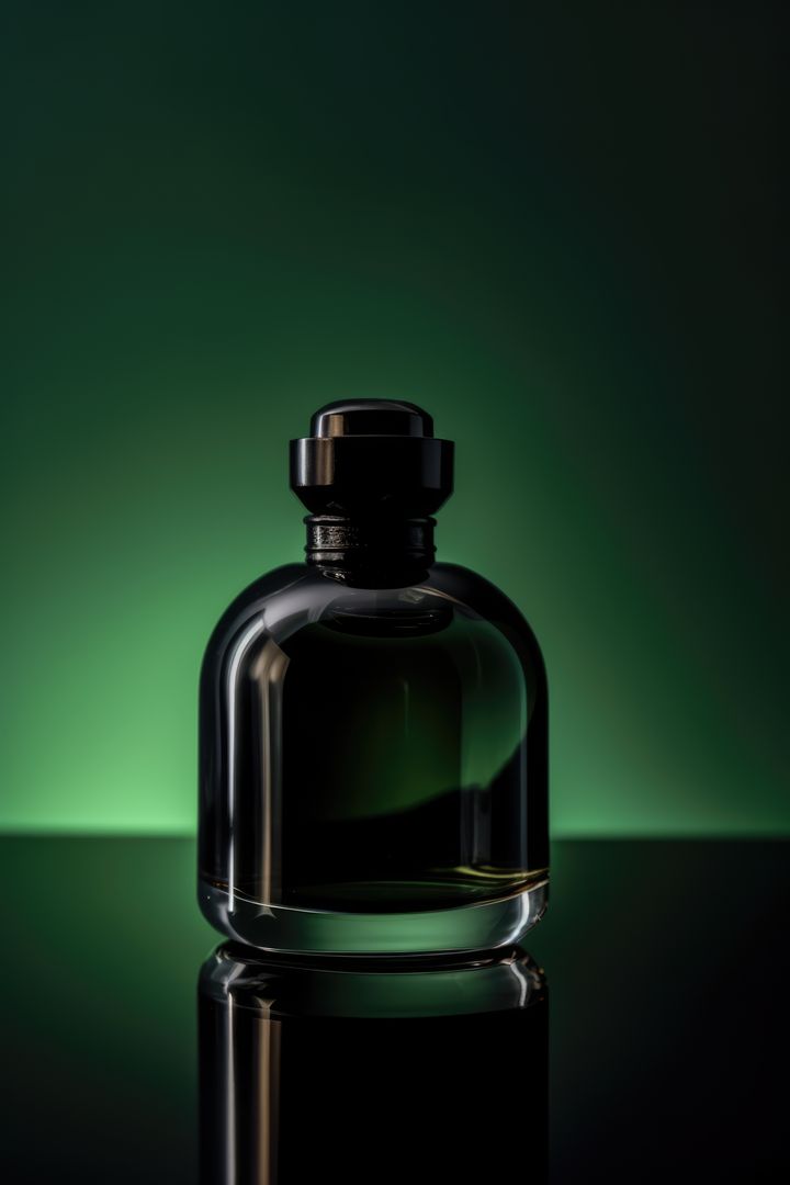 Elegant Perfume Bottle Design on Dark Background with Green Accent - Free Images, Stock Photos and Pictures on Pikwizard.com