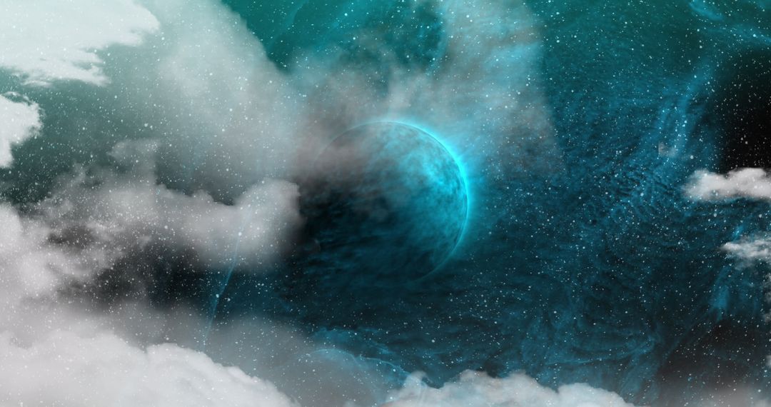 Mystical Blue Planet With Ethereal Clouds in Vast Cosmos