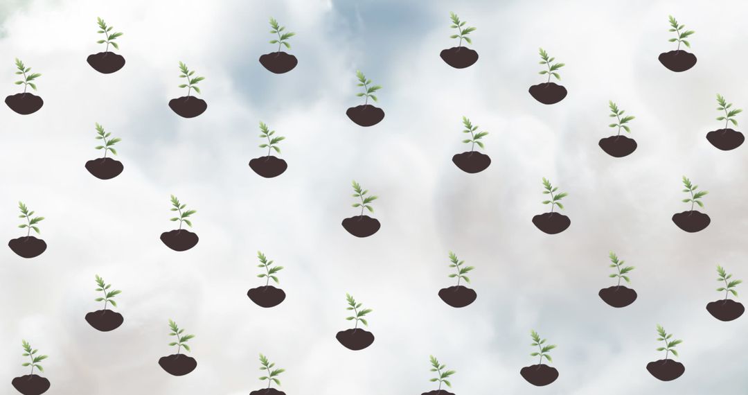 Repeating Pattern of Plants on Cloudy Sky Background